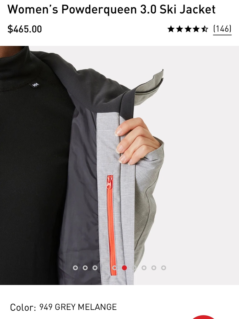 Helly Hansen Grey Melange Ski Jacket with Orange Trim - Picture 8 of 10